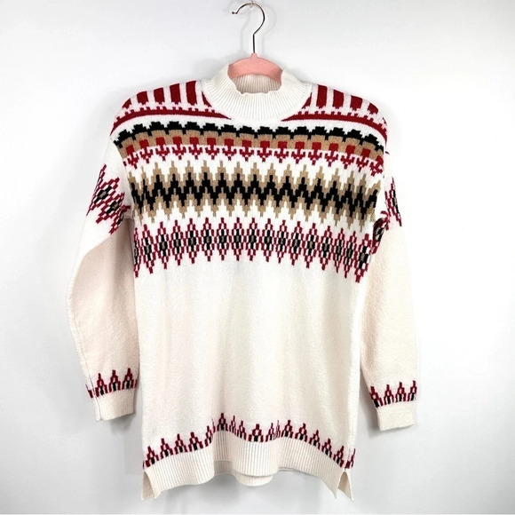 Fair Isle Mock Neck Tunic Sweater in Whisper White Size MP NEW Loft Petite - Picture 2 of 8